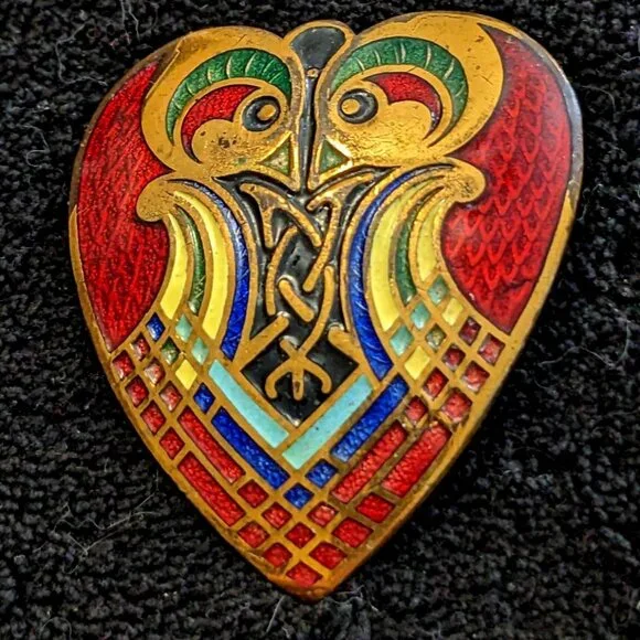 CLOISONNE ART NOUVEAU STYLE STATEMENT BROOCH - Picture 1 of 3